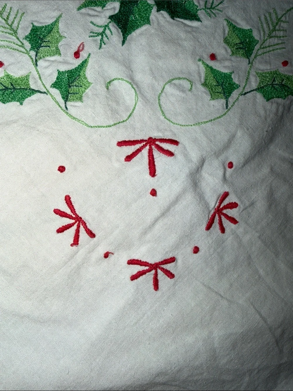 Hand-Embroidered Holiday Candle Table Linen - Red & Green 64 inch